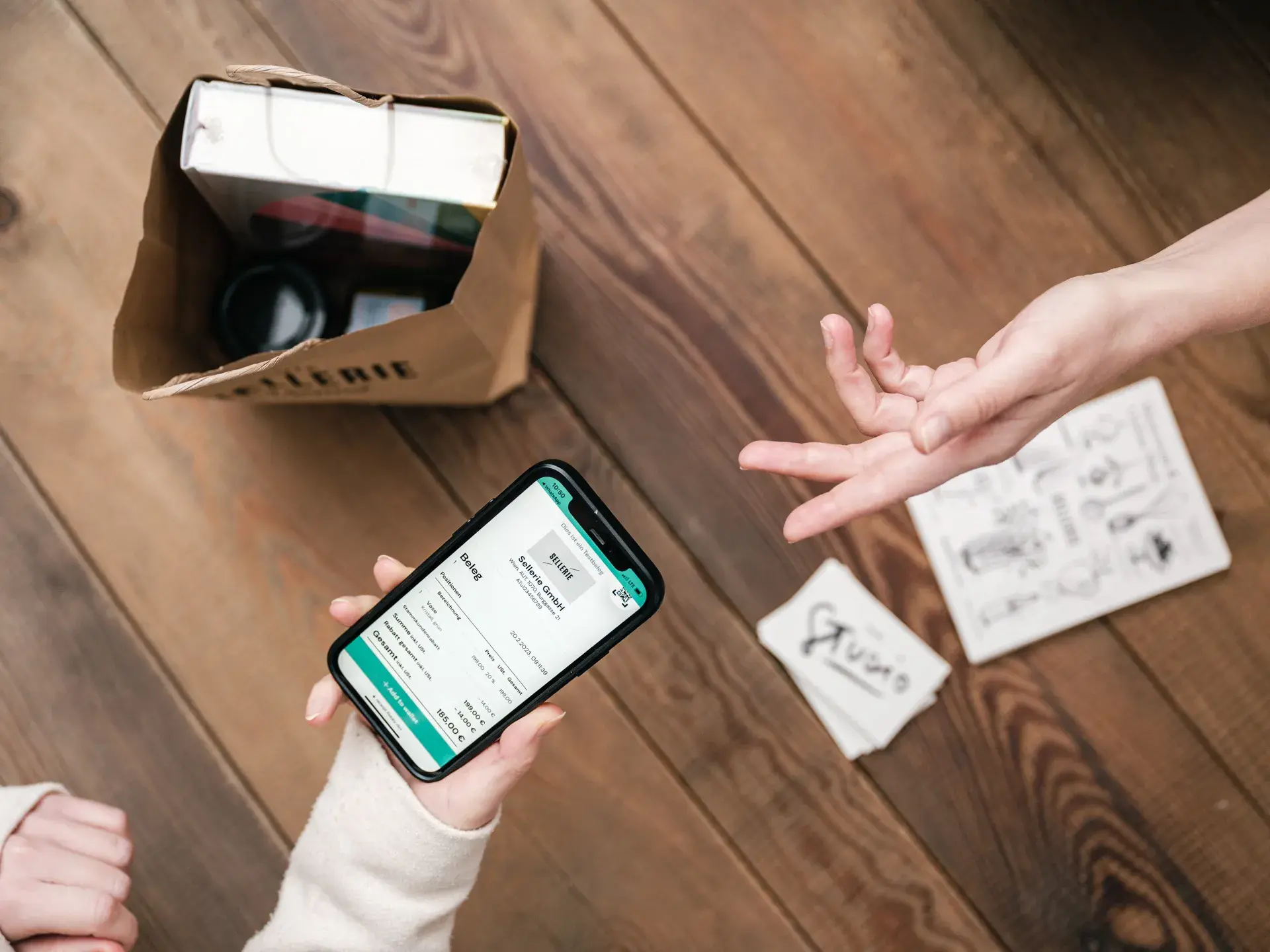 a digital receipt by fiskaly on a smartphone